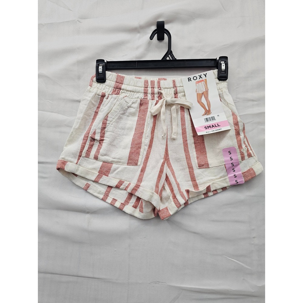 Roxy‎ Womens Striped Pull-On Shorts Orange Linen Blend Relaxed Size Small
